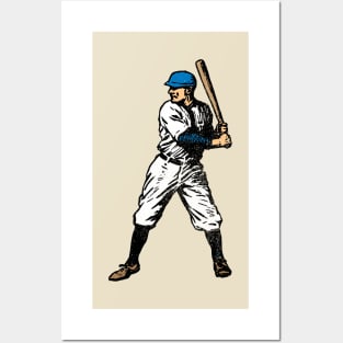 Vintage Baseball Player (Blue - distressed) Posters and Art